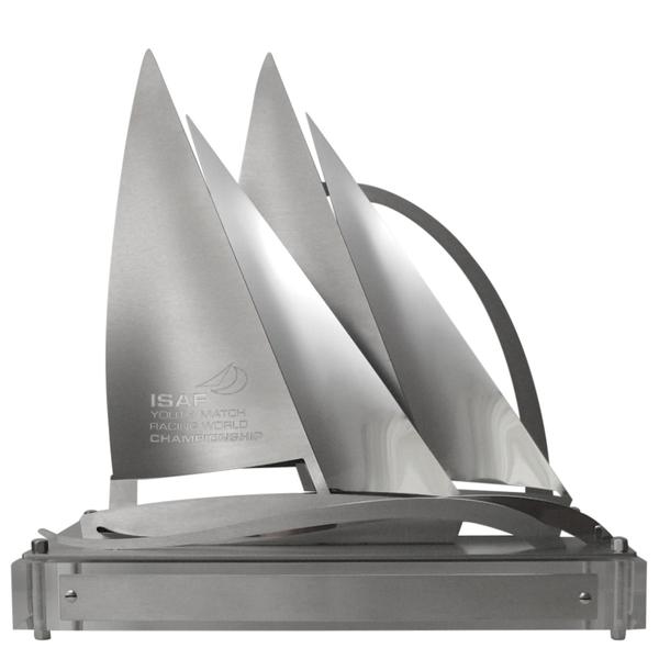 ISAF YOUTH MATCH RACING WORLD CHAMPIONSHIP TROPHY - Designing is finding optimal solutions.The process from idea to its ultimate form is in the first instance characterised by listening:listening to my clients and to the form wanting to be found.Precious steel on base of transparent plexiglass